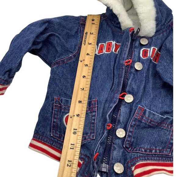 Mon Petit Baby Girl Size 24M Denim Jacket With Faux Fur Hood & Heart Patch - Picture 5 of 16